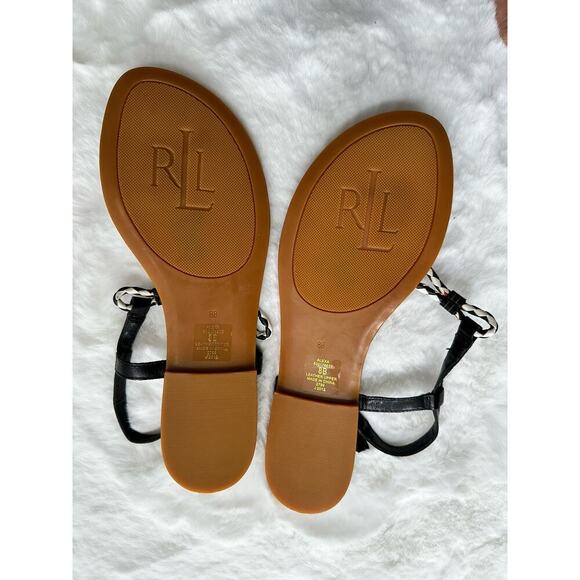 Lauren Ralph Lauren T-Straps Alexa Black & White Leather Sandals Size US 8 - Picture 6 of 6